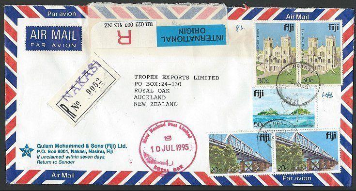 FIJI 1995 Registered airmail cover to NZ ex NAKASI.........................12170