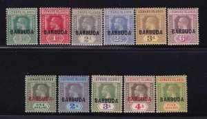 Barbuda Scott 1-11, 1922 KGV definitives, Fine/very fine MH.  Scott $179