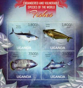 Uganda Fish Stamps 2013 MNH Fishes Bluefin Tuna Endangered Species Sharks 4v M/S