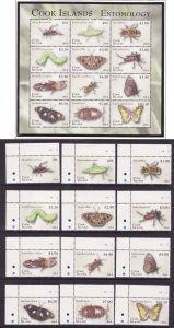 Cook Is.-Sc#1491-1503- id9-unused NH set+sheet- Insects-Butterflies-2014-