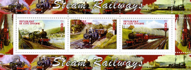 STEAM RAILWAYS strip (3v) Perforated Mint (NH)