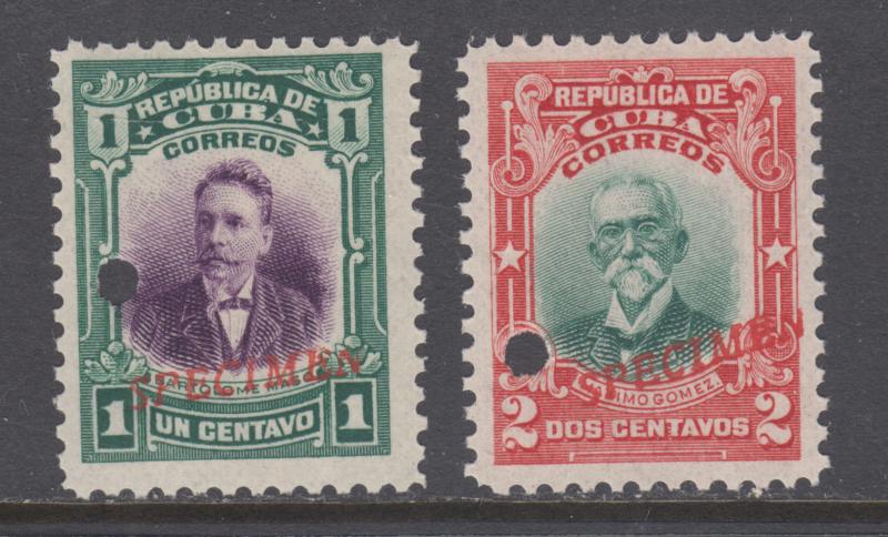 Cuba Sc 239-240 MNH 1910 1c & 2c values with red SPECIMEN ovpts & Security Punch