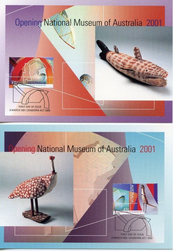 AUSTRALIA 2001 NATIONAL MUSEUM MAXIMUM CARDS FIRST DAY CANCELED 