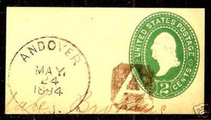 US #U312 CORNER ~ FANCY CANCEL ~ ANDOVER A  MONOGRAM