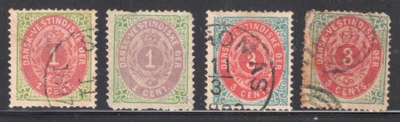 Danish West indies #5 used,  #5a Mint no gum, #6 USED CDS and #6b Used CDS.