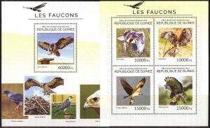 Guinea 2014 Birds Falcons Sheet + S/S MNH