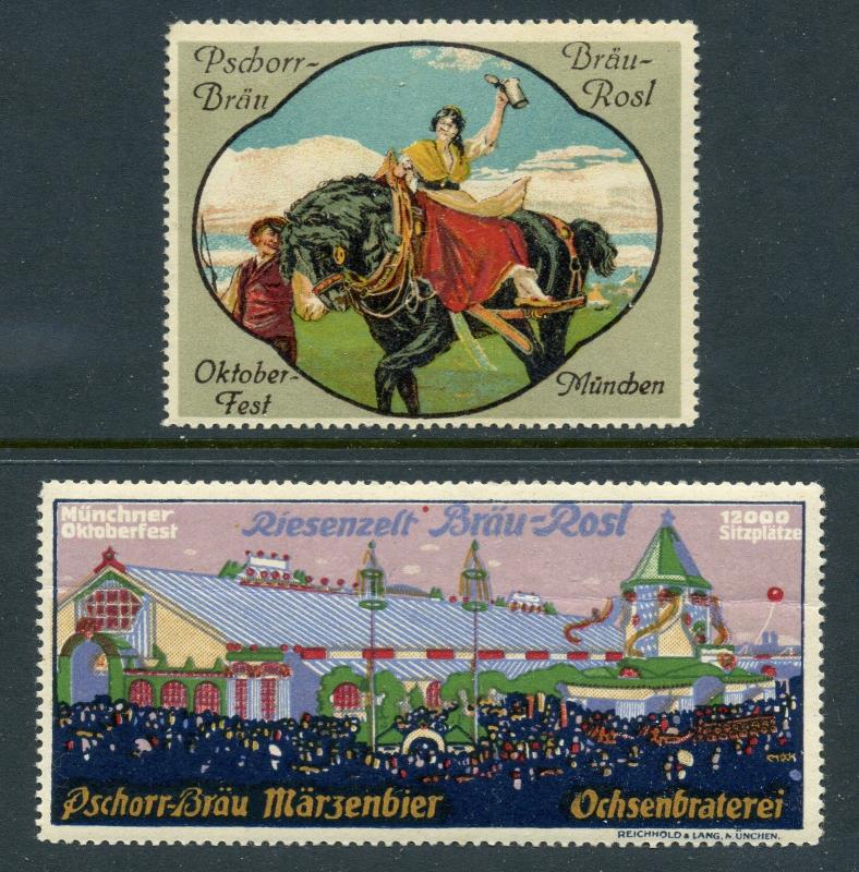 2 VINTAGE GERMANY OCTOBERFEST POSTER STAMPS (#L 17) GERMAN OKTOBERFEST  LABELS