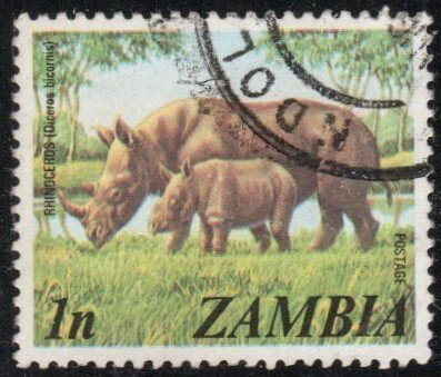 Zambia 135 - Used - 1n Rhinoceros (1975) +