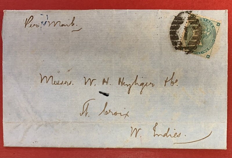 Great Britain, Scott #42, Pl. #1, on 1864 Cover to St. Croix, Danish West Indies 