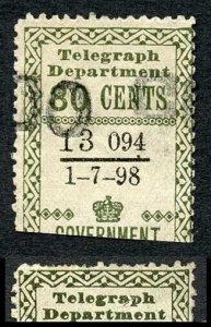 Ceylon Telegraph SGT138 80c Olive Variety BLOT on N of CENTS 1 July 1898