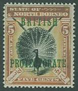 North Borneo SC#109 (SG#131a) Pheasent overprinted, 5c, MH