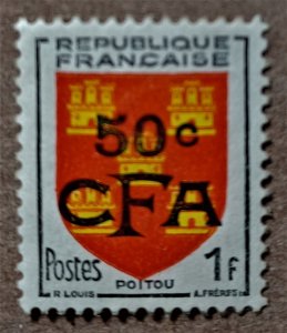 Reunion #297 50c on 1fr Arms of Poitu MDG (1953)