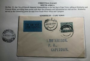 1931 Kimberly South Africa First Flight Airmail Cover FFC To Cape Town