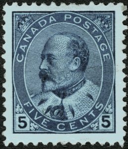 Canada #91 5c Blue on Bluish Paper 1903 King Edward VII Mint Faintly Hinged