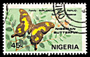 Nigeria 419, used, Butterfly, Black and Yellow Swallowtail