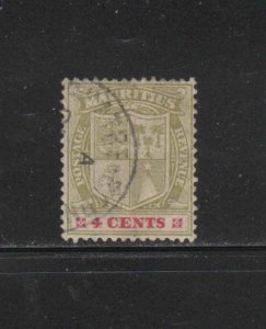 MAURITIUS #140  1910  4c  COAT OF ARMS  F-VF  USED