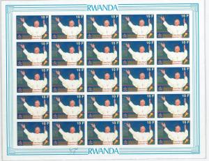 61417 - RWANDA -  STAMPS: Belgian catalogue # 1377 full sheet IMPERF - POPE JPII 