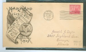US 736 1934 3c Tercentenary of the Founding of Maryland on an addressed FDC with a Grimsland cachet