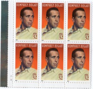 Scott #3152 Humphrey Bogart Plate Block of 6 Stamps - MNH (LL)