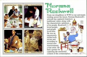 Norman Rockwell Souvenir Sheet of Four 50 Cent Postage Stamps Scott 2840