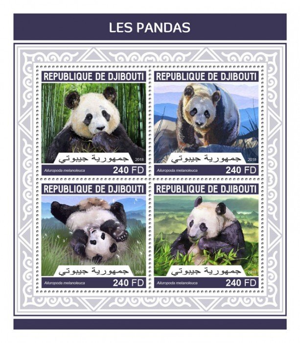 DJIBUTI - 2018 - Pandas - Perf 4v Sheet - Mint Never Hinged