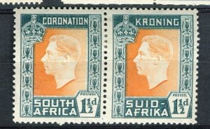 SOUTH AFRICA; 1937 early GVI Coronation issue Mint hinged 1.5d. Pair