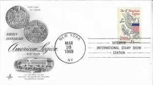 1969 FDC, #1369, 6c American Legion, Art Craft, single, pair, strip of 4