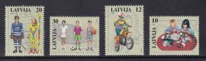 Latvia   #446-449  MNH  1997  children`s activities  tennis  hockey  dirt bike