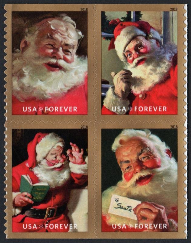SC#5332-35 (50¢) Sparkling Holidays Santas Block of Four (2018) SA