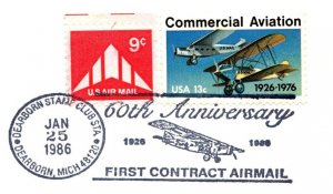 US SPECIAL POSTMARK EVENT COVER 60th ANNIV FIRST CONTRACT AIRMAIL (CAM) 1986