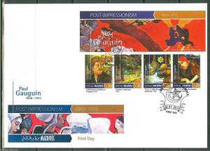 MALDIVES 2015 POST IMPRESSIONISM PAUL GAUGUIN  SHEET FIRST DAY COVER