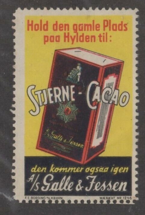 Denmark- Stjerne Brand Cacao Advertising Stamp - NG 