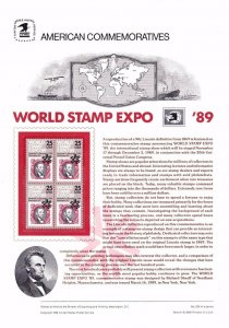 USPS Commemorative Panel 326 World Stamp Expo '89 #2410 Lincoln Blk/4 Mint 1989