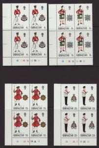 1975 Gibraltar Military Uniforms In Corner Blocks of 4 U/Mint SG340/343