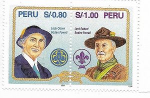 PERU 1995 SCOUTING BOY GIRL SCOUTS FOUNDERS BADEB POWELL PAIR MINT NH SC 1125