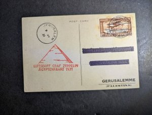 1931 Egypt Airmail Graf Zeppelin LZ 127 Cover Alexandria to Jerusalem Palestine