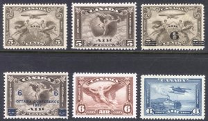 Canada 1928-1938 AIR Compl Scott C1-C6 SG 274,310,313,318,355&371 MNH Cat $250