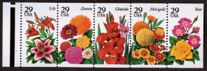 US Sc# 2833a, MNH.  Booklet Pane of 5.  Garden Flowers.  2021 SCV $3.00