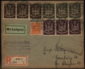 Germany 1923 Inflation Airmail Luftpost Cover Berlin Hamburg Last Day Rat 105287