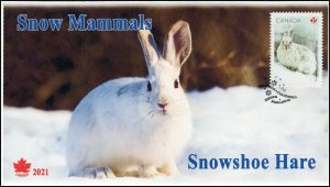 CA21-023, 2021, Snow Mammals, First Day of Issue, Pictorial Postmark, Snowshoe