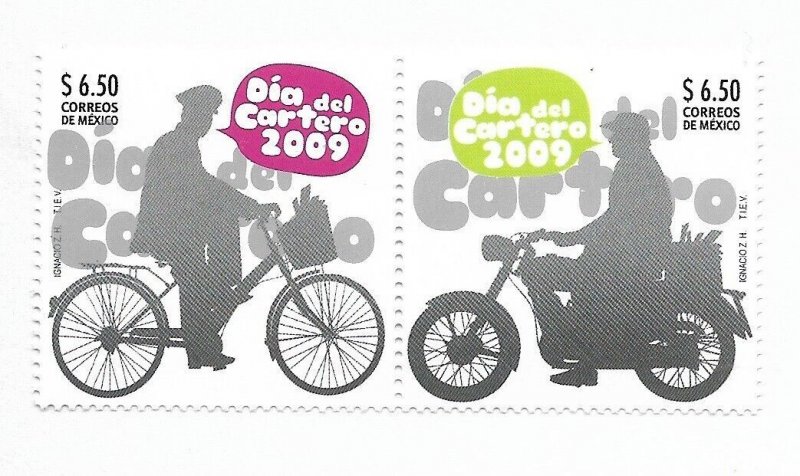 MEXICO 2009 POSTMAN DAY COMMUNICATION PAIR BIKE MOTORBIKE MINT NH