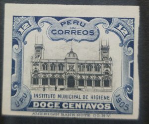 O) 1905 PERU, DIE PROOF, INDIA PAPER, UPU,  MUNICIPAL HYGIENE INSTITUTE  DE LIMA