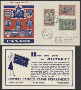 1939 #246-248 Royal Visit Combo FDC Ludwig Staehle Cachet Gimbels Advertising