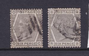 Great Britain x 2 QV 6d grey plates 15 &17