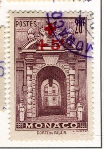 MONACO; 1940 early RED CROSS surcharged issue fine used 20Fr. value
