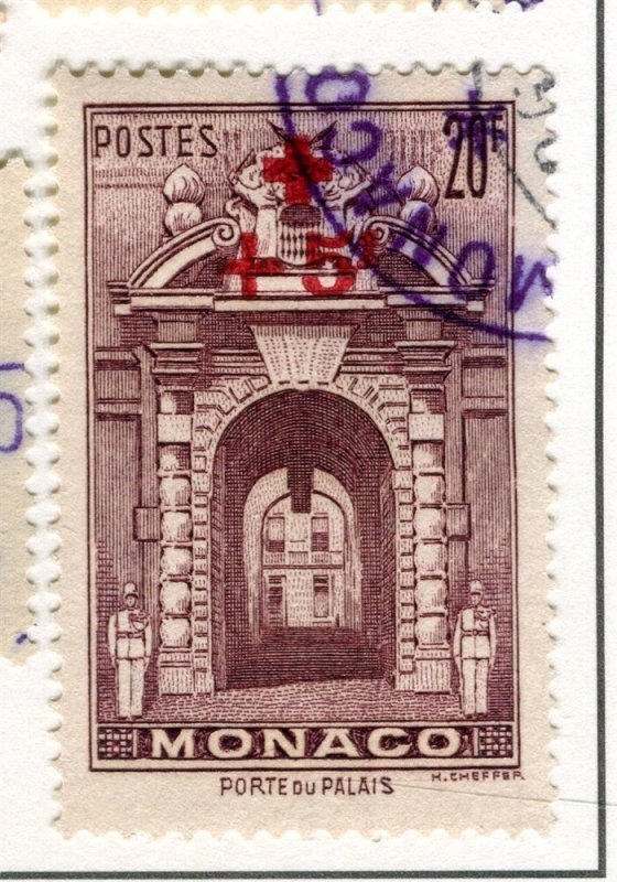 MONACO; 1940 early RED CROSS surcharged issue fine used 20Fr. value