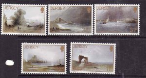 Jersey-Sc#437-41-unused NH set-Paintings-John Le Capelain-Castles-1987-