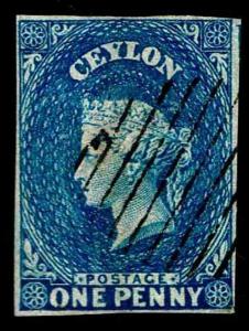 1857 Ceylon #1 Queen Victoria Watermark 6 - Used - VF - CV$240.00  (ESP#3539)