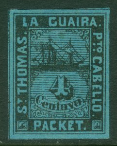 DWI 1864  Robert Tod Steamship St.Thomas La Guaira  4c blk ,blue Yv# 6 mint MNH