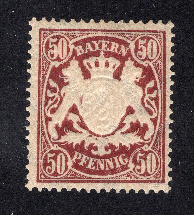 Bavaria 1888 50pf deep brown Coat of Arms, Scott 69 mint hinged, value = $60.00